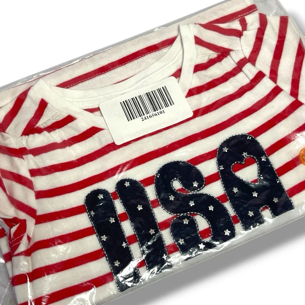 Gymboree 2016 Red White & Cute‎ Line Embroidered Sequins Top Girls Sz 4T New